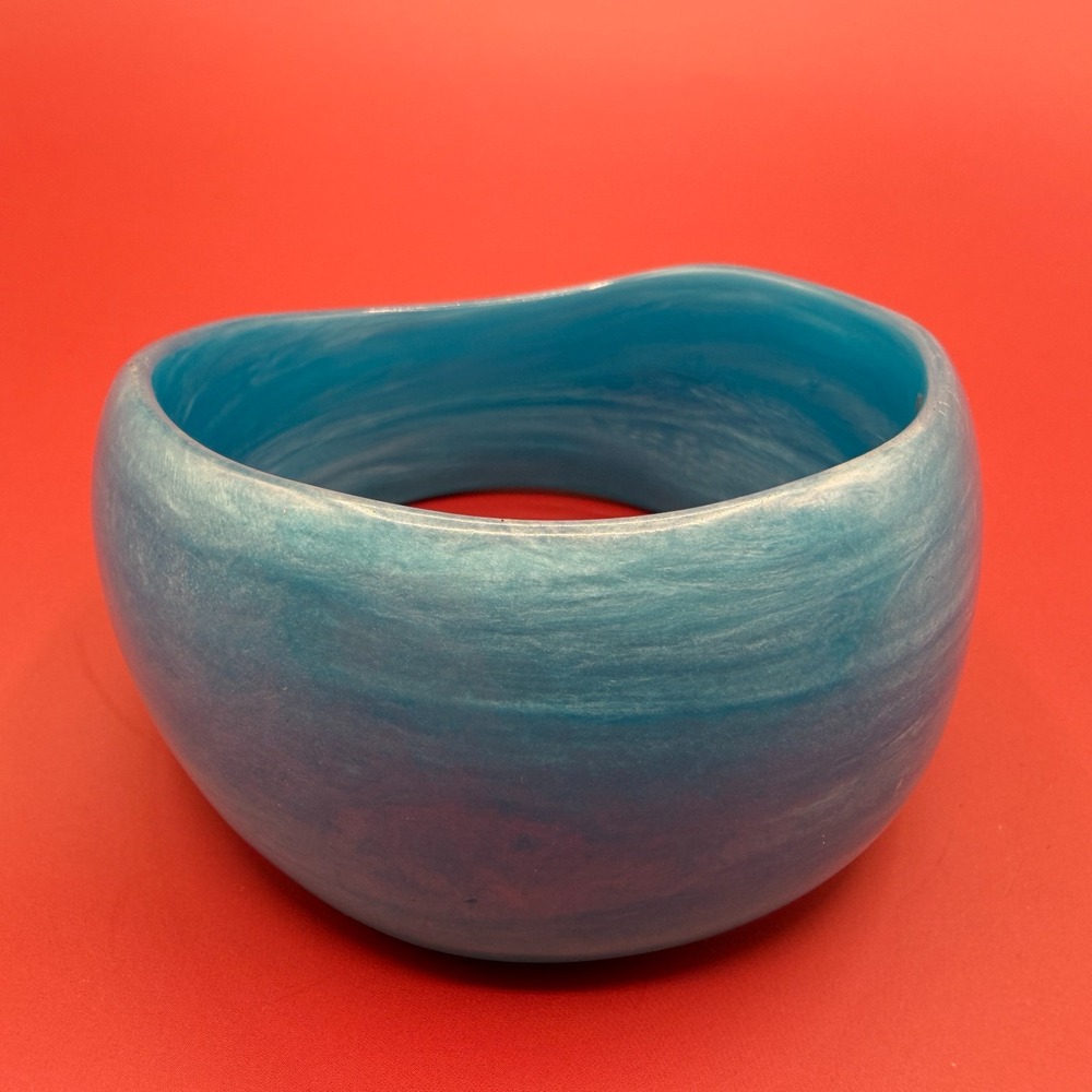Blue Marbled Wide Bangle Bracelet Chunky Statement Vintage Style Retro Boho Gift